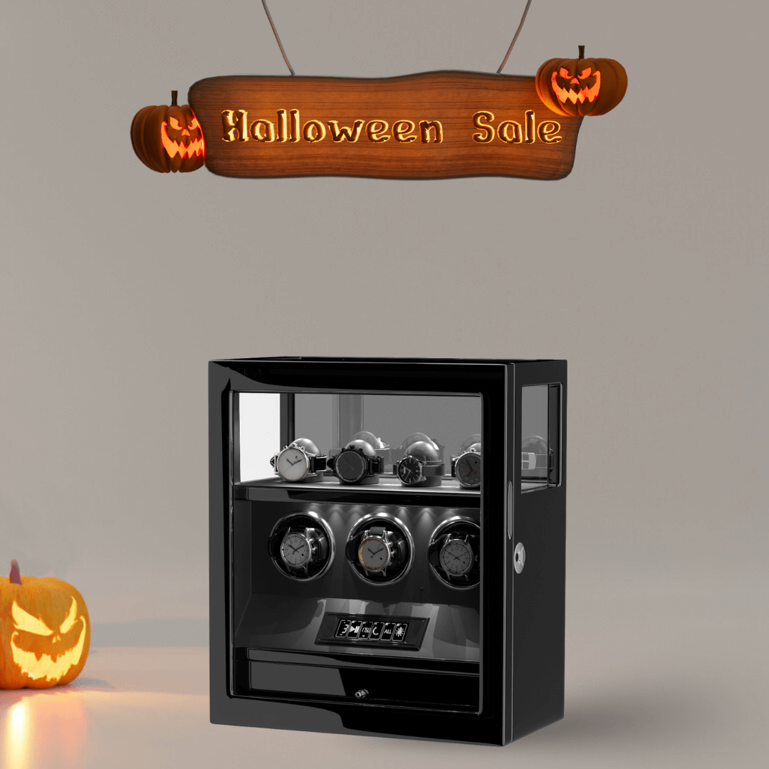 Fingerprint Lock 3 Watch Winders with Extra 4 Watches Storage LCD Remote Control - Black