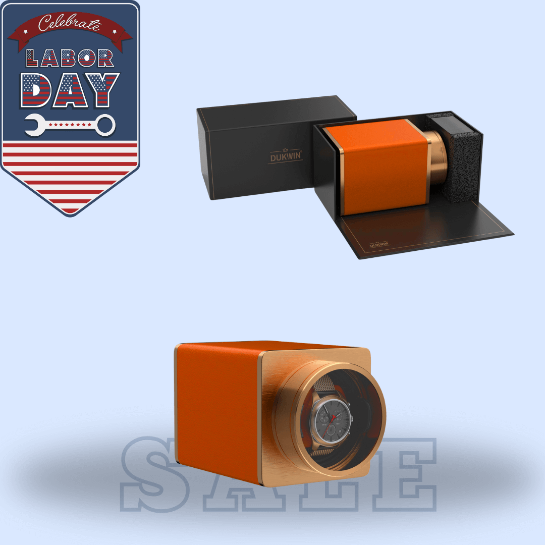 Single Watch Winder for Automatic Watches Vegan Leather Quiet Mabuchi Motors for Travel- Flame Orange