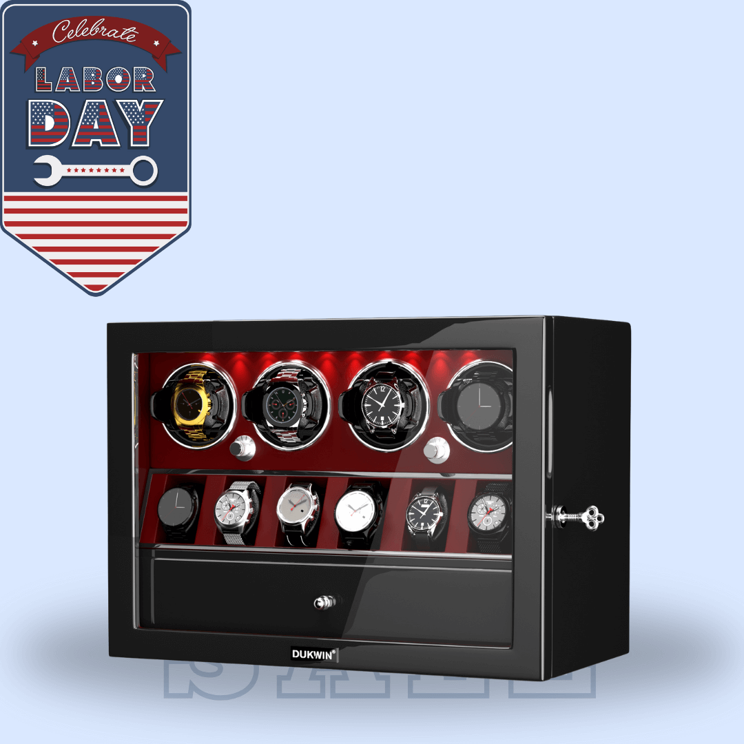 4 remontoirs de montres pour montres automatiques avec organisateur d'affichage de 6 montres - Rouge