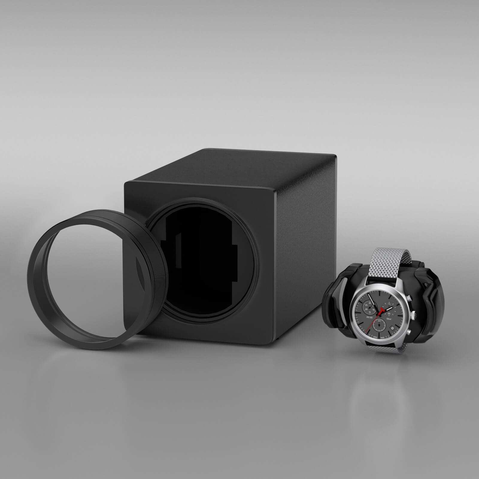 Remontoir de montre simple empilable en cuir végétalien, moteurs Mabuchi silencieux pour les voyages - Noir Minuit