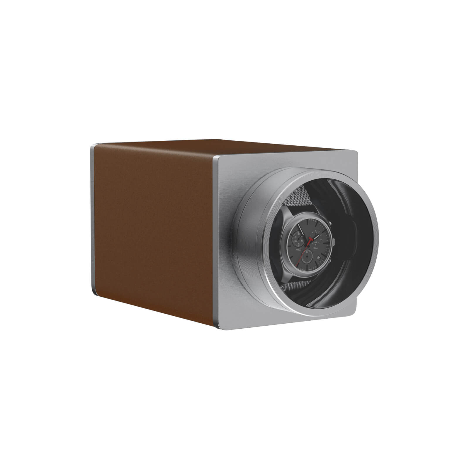 Single Watch Winder for Automatic Watches Vegan Leather Quiet Mabuchi Motors for Travel - Tobacco Brown