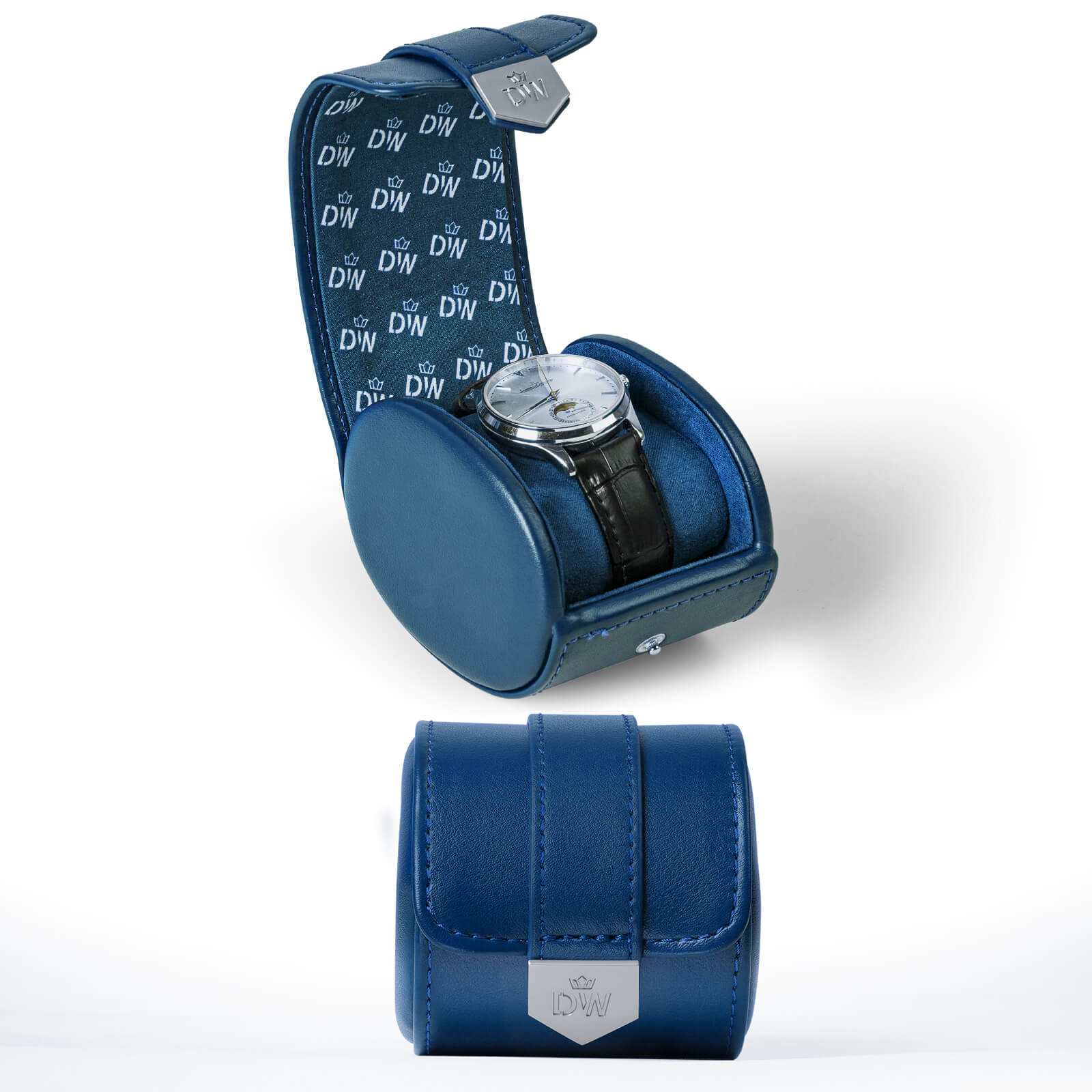 Vegan Leather Single Watch Roll Travel Case - Blue