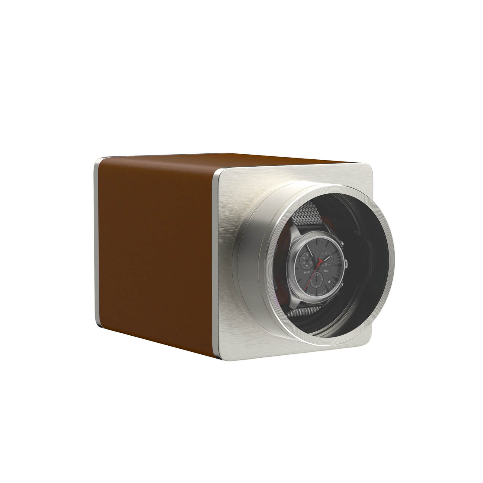 Single Watch Winder for Automatic Watches Vegan Leather Quiet Mabuchi Motors for Travel- Brown