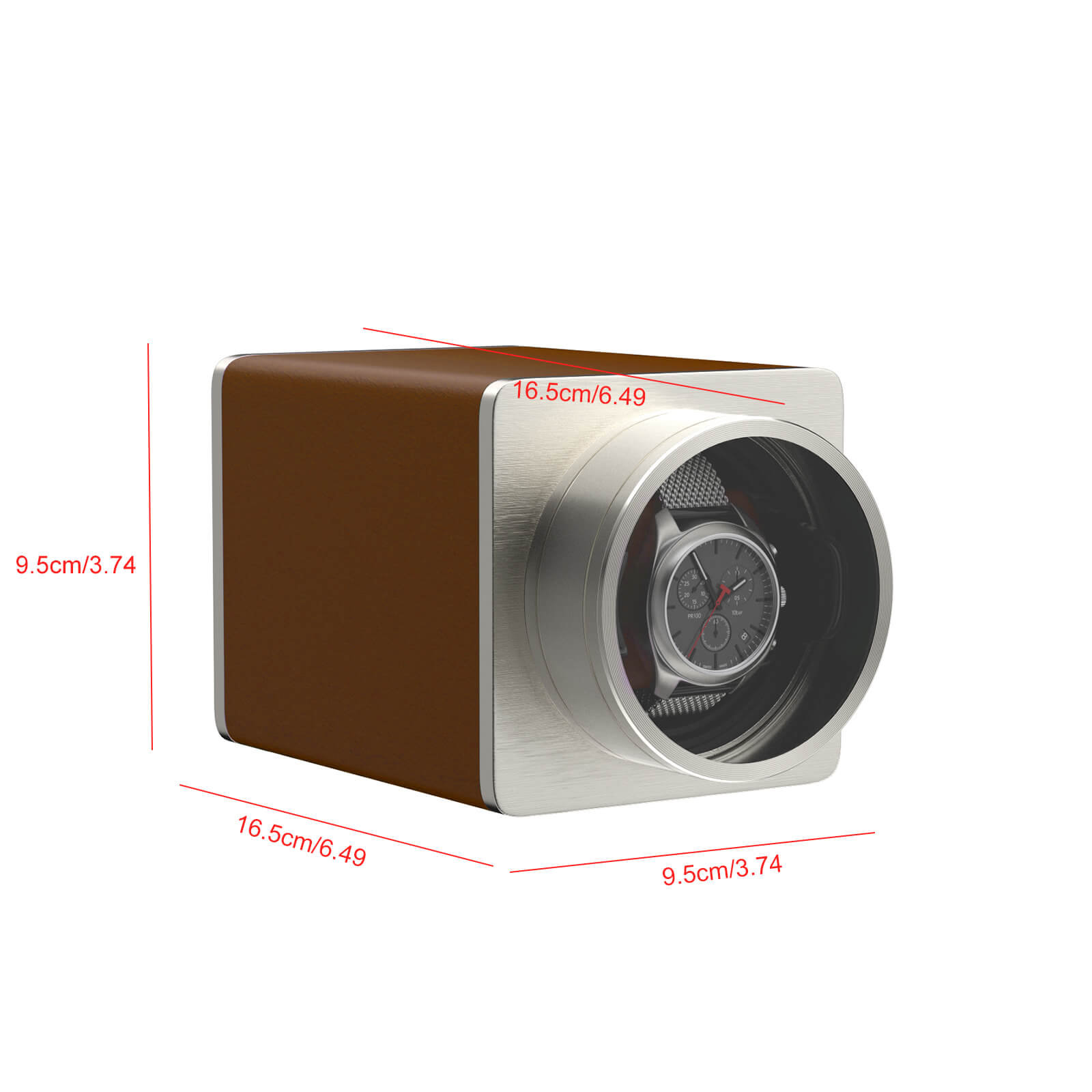 Single Watch Winder for Automatic Watches Vegan Leather Quiet Mabuchi Motors for Travel- Brown