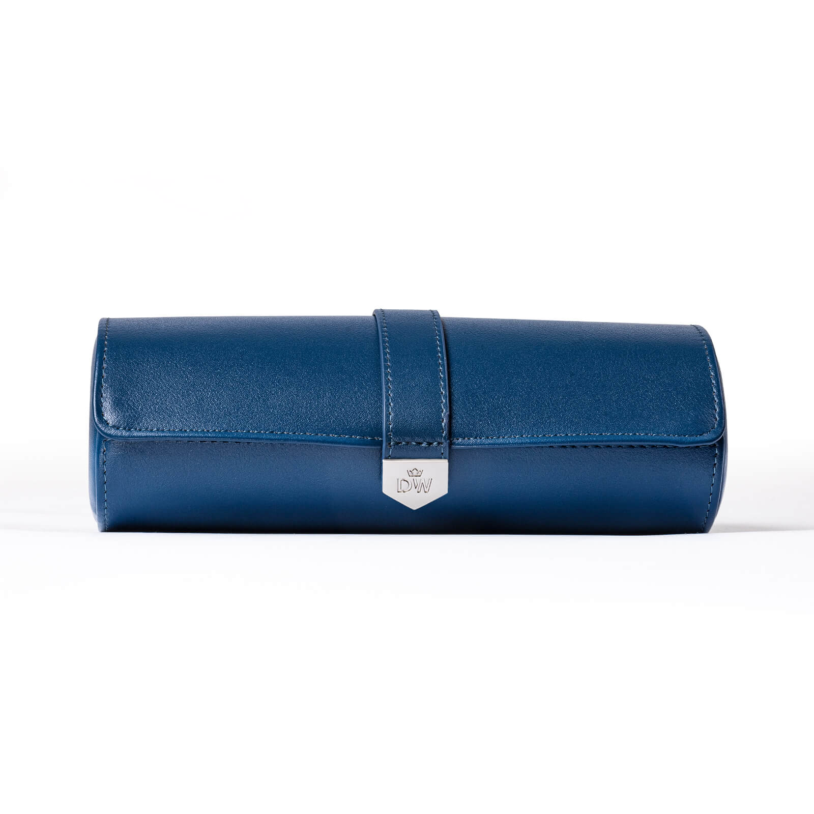 Vegan Leather Triple Watch Roll Travel Case with Hidden Jewelry Capsule - Blue