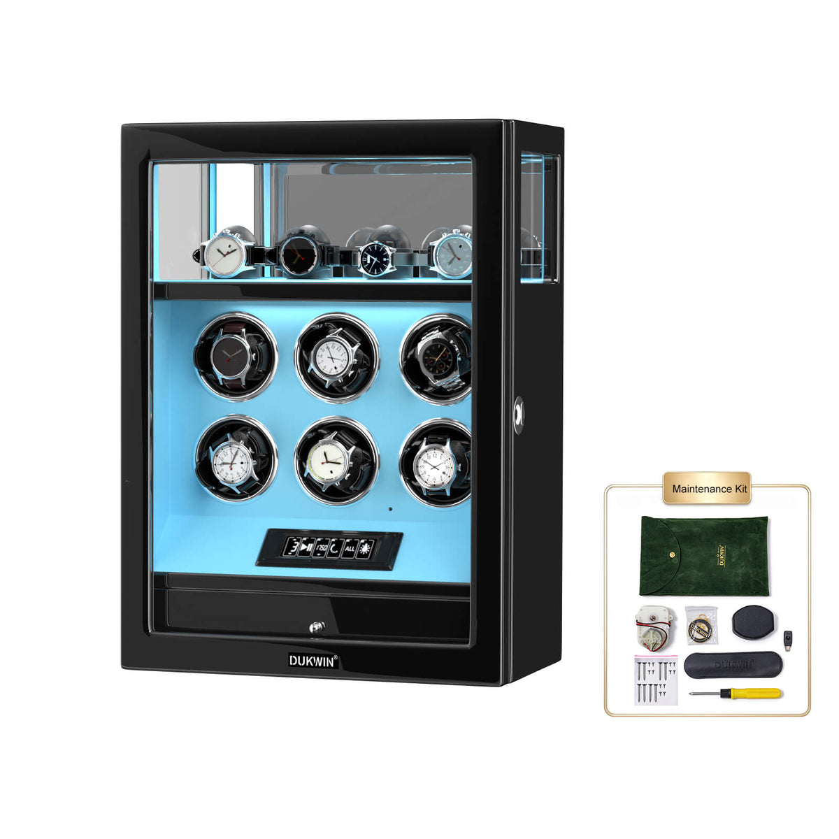 Verrouillage d'empreintes digitales 6 remontoirs de montres avec télécommande LCD de stockage de montres supplémentaires - Bleu Tiffany