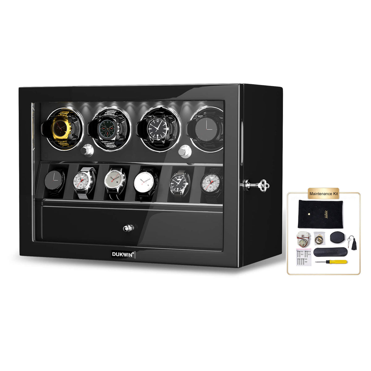 4 Watch Winders for Automatic Watches with 6 Watches Display Organizer