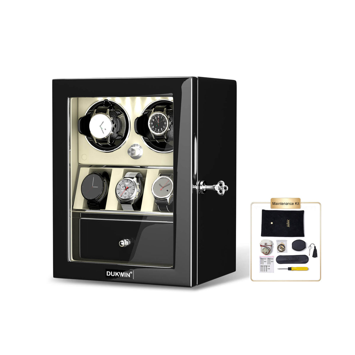 2 Remontoirs de Montres avec 3 Supports de Montres Présentoir à Bijoux - Blanc Cassé