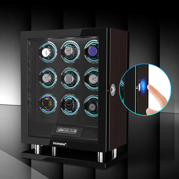 Special Edition- 9 Watch Winder with Upgraded Fingerprint UnLock RGB Light Large Watch Box